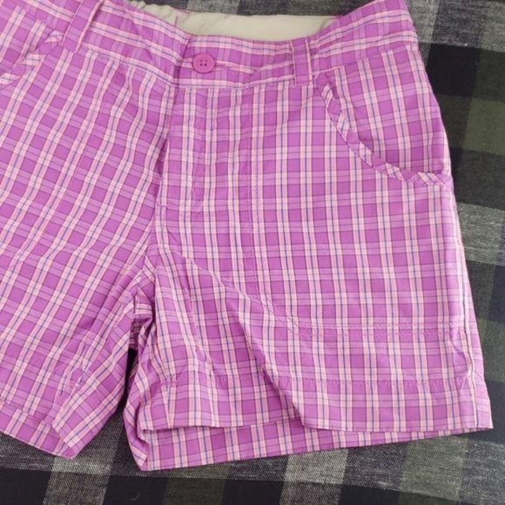 Columbia omni shade plaid purple medium shorts - Picture 3 of 8